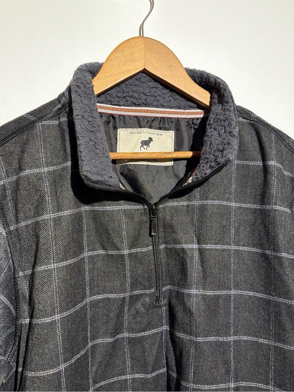Men's Charcoal Windowpane Zip-Up Sweater with Sherpa Collar